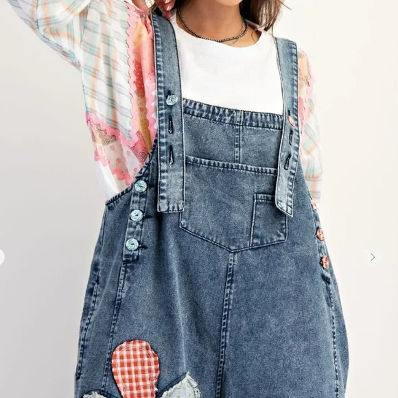 Easel Blue Denim Overalls with Whimsical Butterfly Accents - Picture 2 of 7